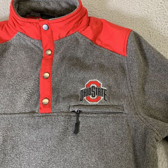 Ohio State Buckeyes Fleece Sweater Mens Medium Pockets Colosseum Gray Red NCAA - Picture 6 of 13